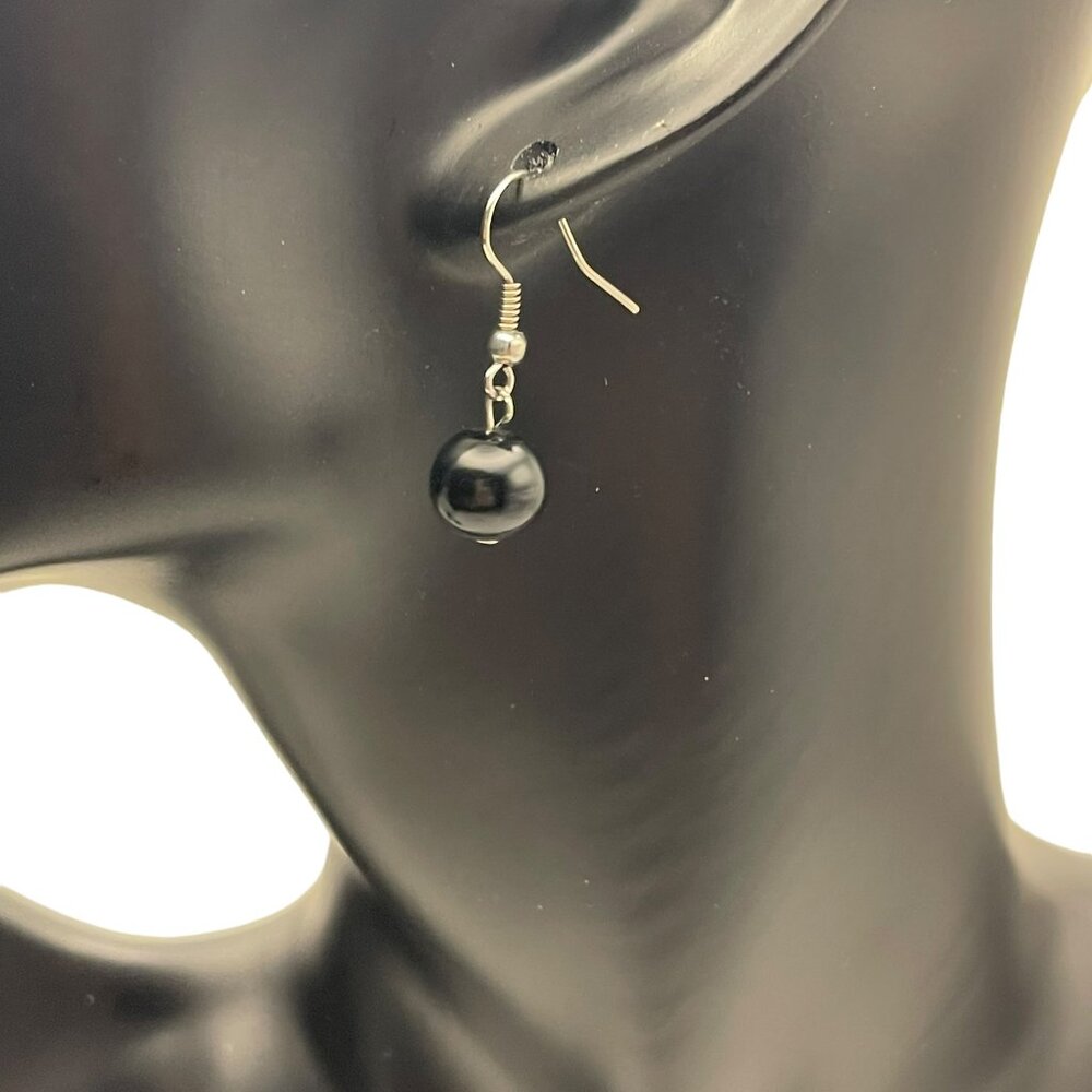 **Vintage Black Ball Drop Hook Earrings